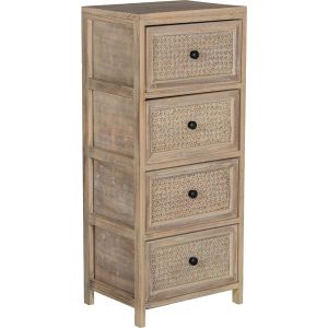 Cajonera madera con 4 cajones mimbre, madera paulownia