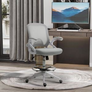 Silla de oficina ergonómica de plástico gris claro ajustable