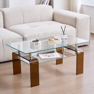 Mesa de centro de 2 niveles cristal templado transparente 45x100x55cm