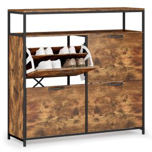 Zapatero rústico marrón 4 puertas 100x30x95 cm