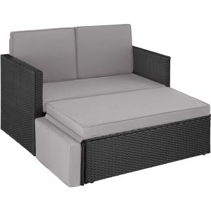 Sofá de ratán para 2 personas resistente a la intemperie, negro/gris