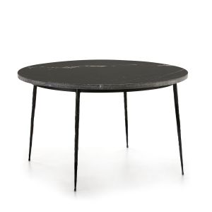 Mesa comedor 125x125x75 marmol negro mate, metal negro