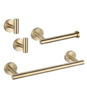 Conjunto charles 30 dorado cepillado  toallero + portarrollos + 2 perchas