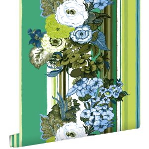 Estahome papel pintado flores vintage verde y verde limón 53 cm x 10.05 m