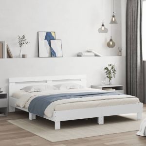 Cama cabecero y luces LED blanca 160x200 cm