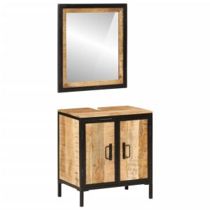 Conjunto de muebles de baño 2 pzas madera maciza mango y hierro esb3536