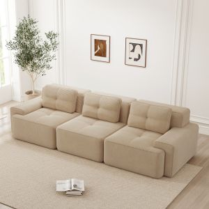 Sofá modular en l pana beige 3 plazas asiento profundo sin montaje