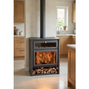 Estufa de leña Zeux HORNO / 12 kw / alto rendimiento 76% /  Troncos 70 cm