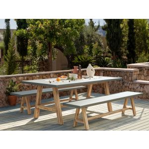 Conjunto de comedor exterior con bancos 6 plazas tonnare cemento gris