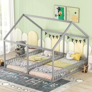 Cama infantil 90x200cm con barandilla alta gris