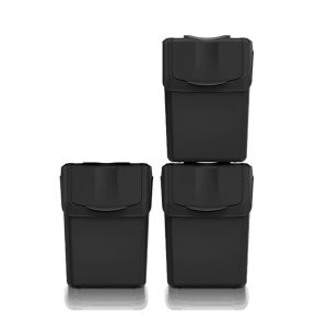 Set de 3 cubos de basura keden sortibox 100% plástico reciclado, negro, 60l