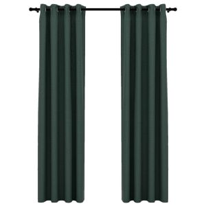 vidaXL cortinas opacas con ojales look de lino 2 pzas verde 140x245 cm