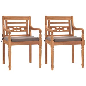 vidaXL sillas batavia 2 uds madera maciza teca con cojines gris oscuro