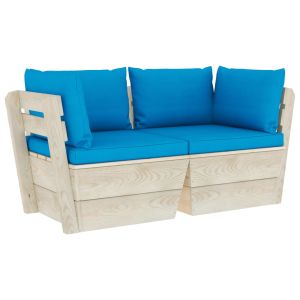 vidaXL sofá de palets de jardín 2 plazas con cojines madera de abeto