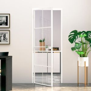 Puerta de interior vidrio templado y aluminio blanco 76x201,5cm wef9025