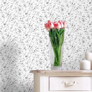 Papel pintado tnt tupido de flores pequeñas negro