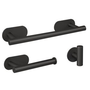 Valaz accesorios baño negro mate toallero 30cm+3perchas+portarollos