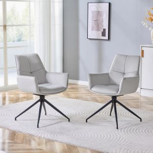 Silla de comedor giratoria tela gris claro con brazos