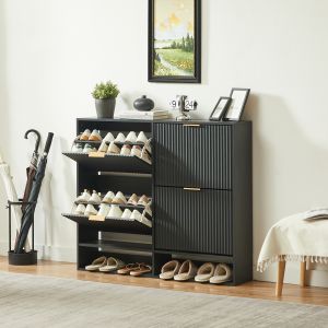 Zapatero para recibidor con 2 puertas abatibles negro 102x120x24cm