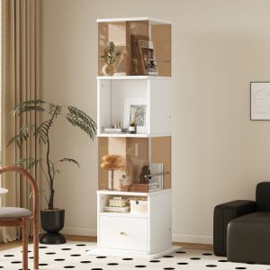 Vitrina giratoria con 1 cajón marrón blanco 160x50x50cm