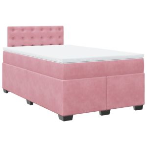 vidaXL cama box spring con colchón terciopelo rosa 120x200 cm