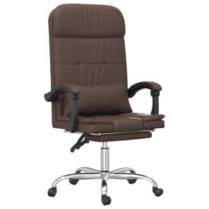 vidaXL silla de oficina reclinable masaje cuero sintético marrón
