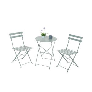Conjunto de terraza plegable metálico de 2 sillas y mesa redondagris