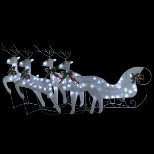 vidaXL decoración navideña de renos y trineo de jardín blanco 100 LEDs