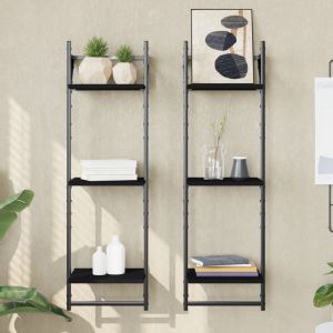 Estantes de pared 3 niveles con barras 2 uds negro 30x25x100 cm es3398