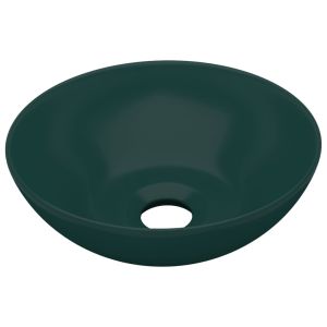 vidaXL lavabo de cuarto de baño redondo cerámica verde oscuro