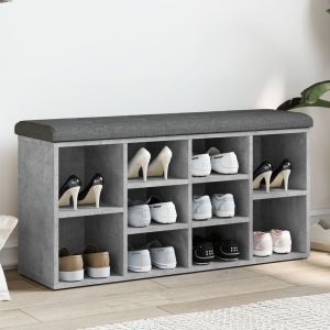 Banco zapatero madera de ingeniería gris hormigón 102x32x50 cm esxt3317