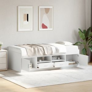 Cama individual - 90x190 cm con cajones madera de ingeniería blanco