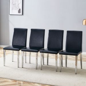 Conjunto de sillas de comedor pu negro set de 4 patas metálicas plateadas