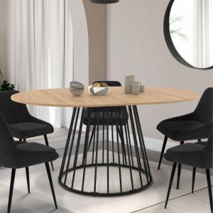 Mesa de comedor redonda extensible de madera negra - 110-150 cm