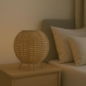 Lámpara de mesa pantalla de mimbre, casquillo e14, estilo natural nórdico