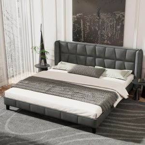 Cama velour 180x200cm con cabecero capitonado gris