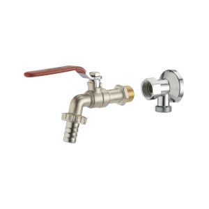 Kit grifo exterior latón niquelado + aplique de pared tuerca giratoria 1/2