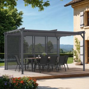 Pérgola con persianas gris antracita - 3x4 m
