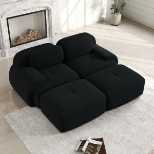 Sofá modular en l de pana negro 2 plazas sin estructura con chaise longue