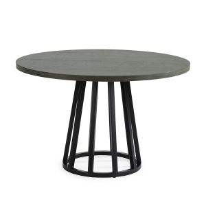 Mesa de comedor 120x120x75 madera gris, metal negro