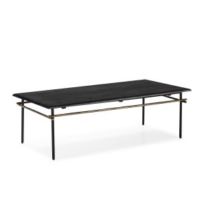 Mesa de centro 122x61x37 marmol negro, hierro dorado antic, negro