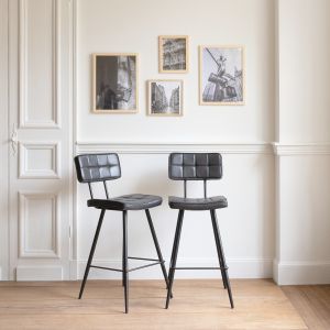 Pack de 2 taburetes de bar de polipiel negra fernand