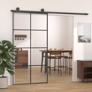 Puerta corredera vidrio esg y aluminio negro 102,5x205 cm es593891