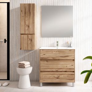 Mueble baño, lavabo, espejo y aplique LED sirex 80x45cm teca claro c/patas