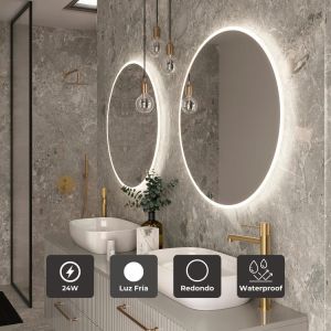 LEDimex-espejo bélgica ø90 LED contorno arenado