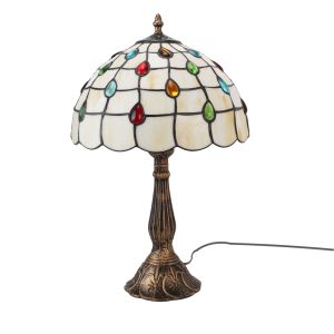 Lámpara de mesa – tiffany retro con vitrales barrocos blancas, y base
