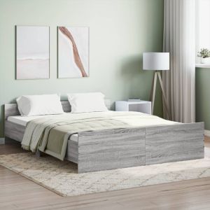 Cama con cabecero piecero gris sonoma 140x200 cm