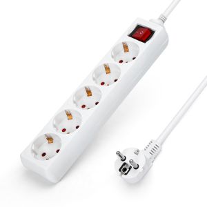 Aigostar regleta 5 enchufes con cable de 1,5 metros e interruptor. Blanco