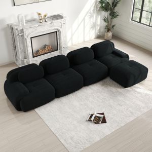 Sofá en l modular pana negra 4 plazas con chaise longue sin montaje