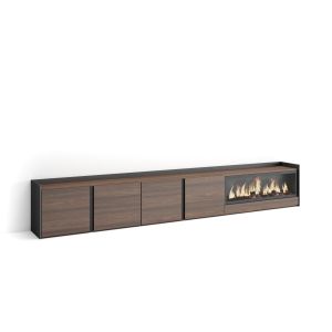 Mueble tv, 315x35x50cm, roble oscuro y negro, chimenea eléctrica xxl rf4757